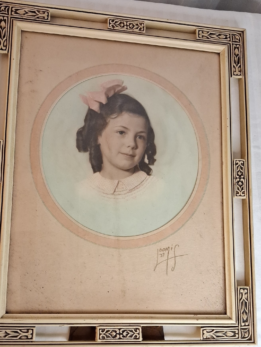 Vintage Framed Portrait Art Print in Pink and Cream, Loomis 1937